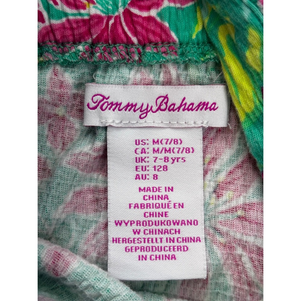 Tommy Bahama Girls Green Pink Tropical Floral Ruffle Strap Tank Top Size M 7/8 - Picture 4 of 7